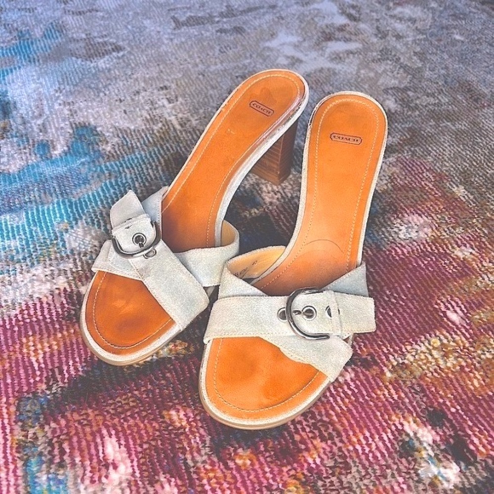 Coach vintage Neena suede Aquamarine slide buckle sandal wedge Women’s size 8.5 - Picture 2 of 16